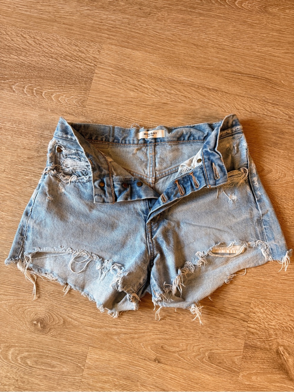 MOUSSY Light Blue Distressed Denim Shorts